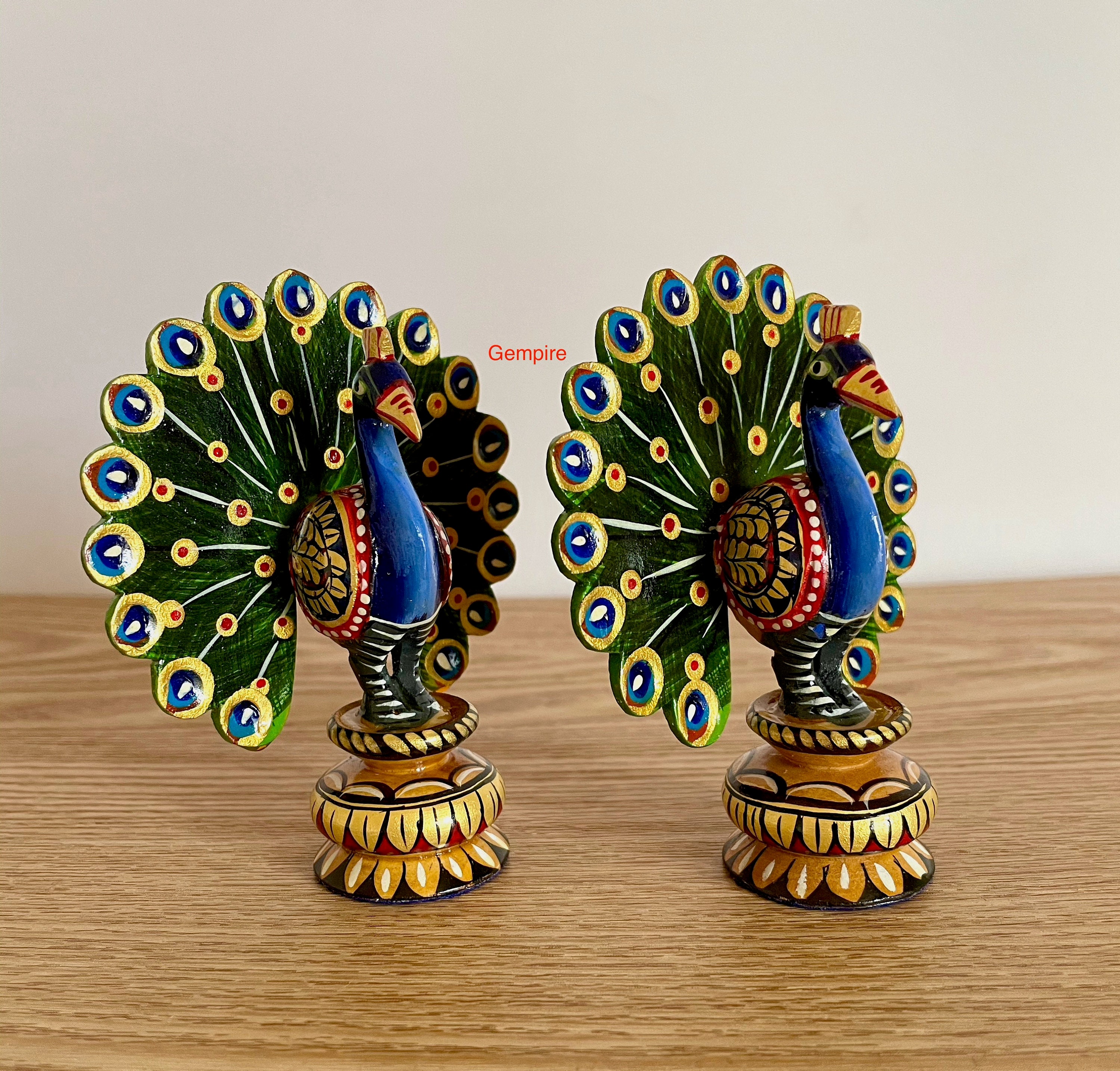 Wood Peacock Figurine 3.5 Wooden Painted Peacock statue Etsy