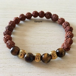 Rudraksha Bracelet - Tigers Eye Bracelet, Tiger Eye beaded bracelet, Buddha Bracelet Yoga Bracelet Zen, Healing Bracelet, Stretch Bracelet