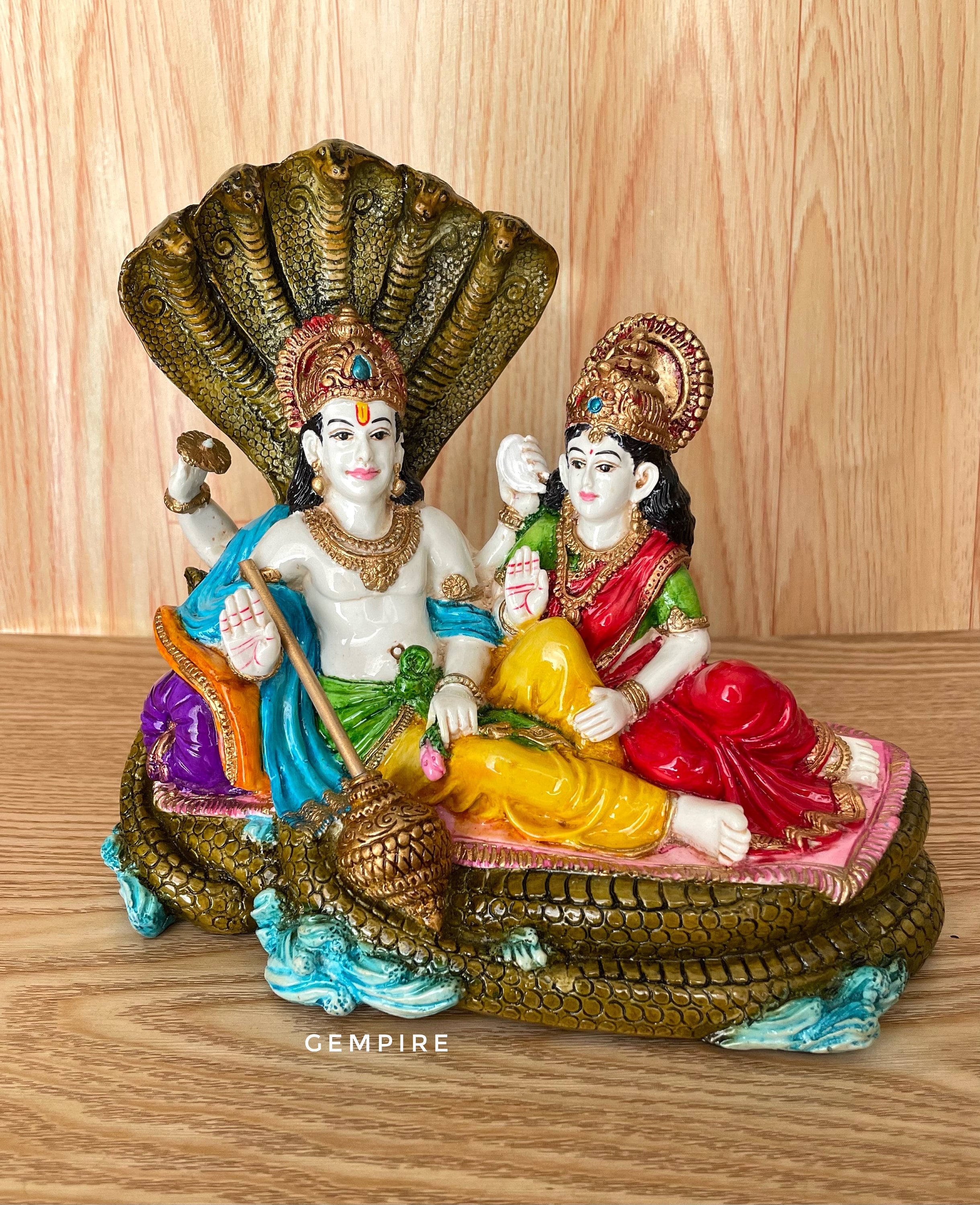 Vishnu Lakshmi Idol Standing Copper Finish Marble Dust Lord