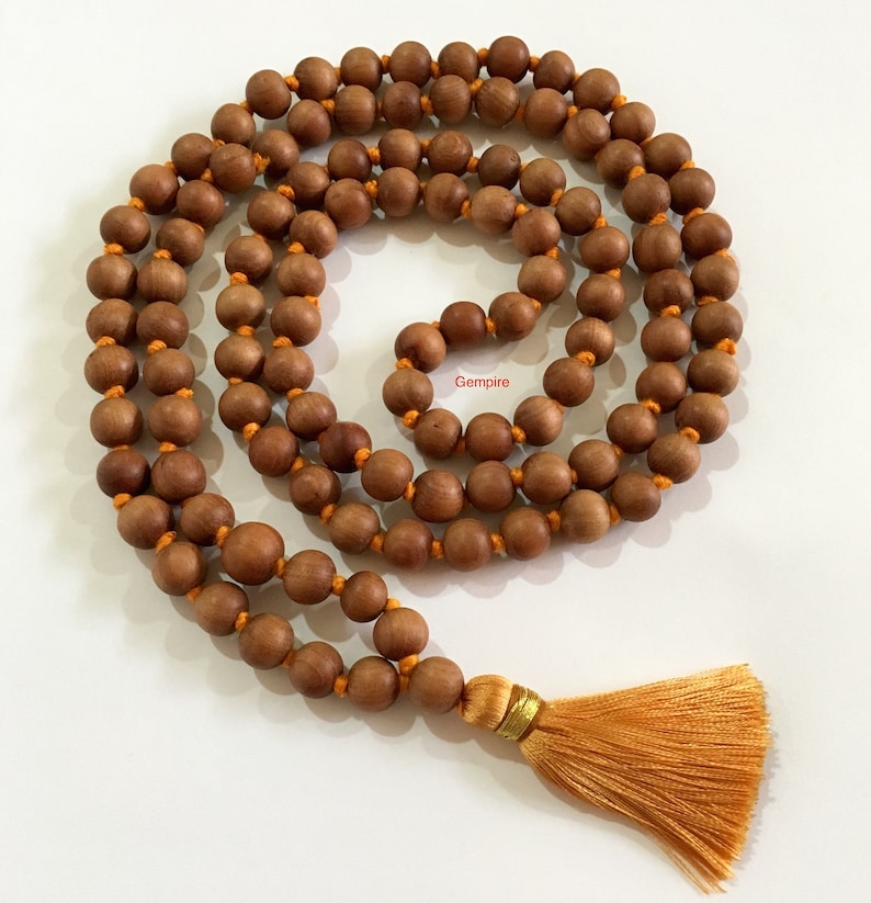 Sandalwood Mala Necklace 10 mm knotted 108 Sandalwood rosary Hindu meditation necklace buddhist Tibetan 108 Prayer Mala Wood Mens Necklace