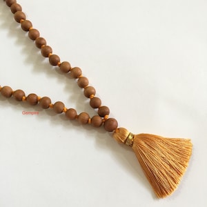 Sandalwood Mala Necklace 8 mm 108 knotted Sandalwood Japa Mala, Wood Bead Necklace, Sandalwood Rosary Hindu Buddhist Prayer Beads Tibetan image 7