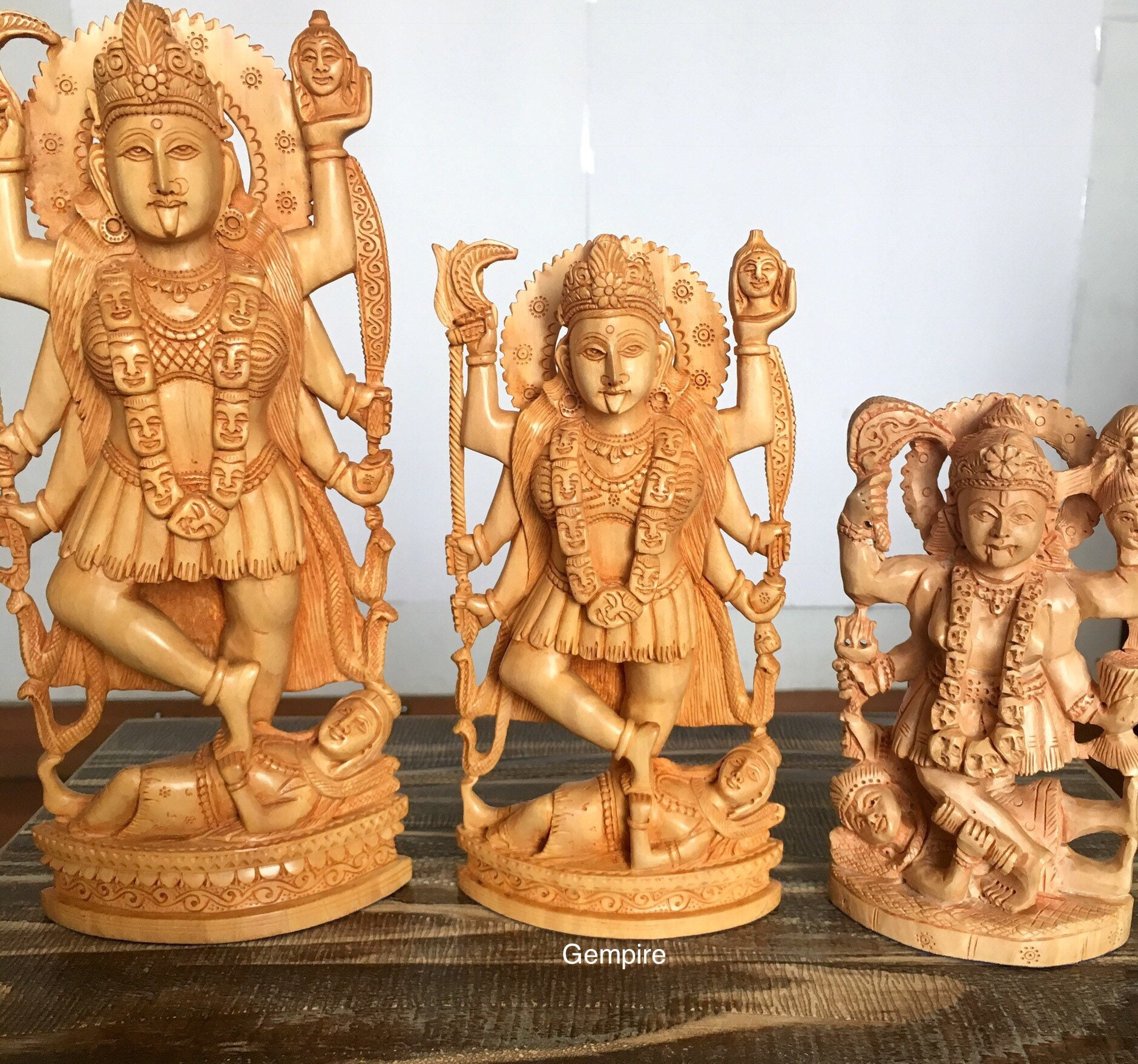 カーリー像 10インチ 木製ヒンズー教の神像 インドの女神カーリー