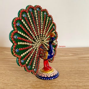 Dancing Peacock Figurine 4.25&quot;, Peacock Statue Home Decor Desk Display Peacock Miniature, Peacock Collectible India Altar Decor Peacock Art