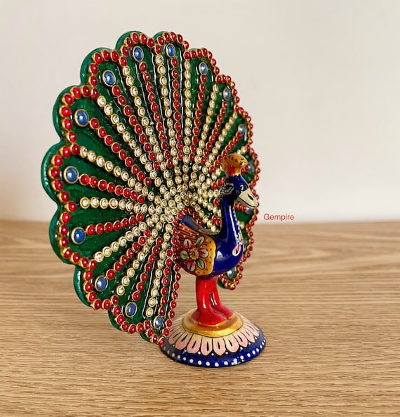 木製孔雀 インド製 置物 インテリア 装飾品