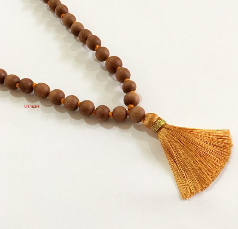 Sandalwood Mala Necklace 10 mm knotted 108 Sandalwood rosary Hindu meditation necklace buddhist Tibetan 108 Prayer Mala Wood Mens Necklace