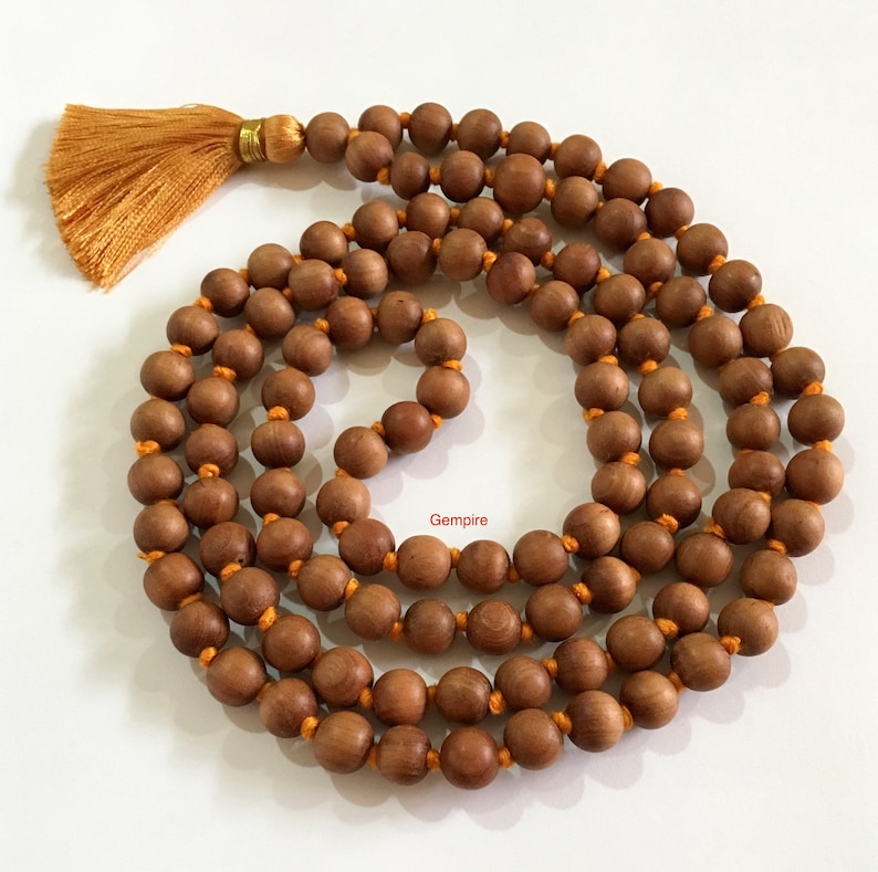 Sandalwood Mala Necklace 10 mm knotted 108 Sandalwood rosary Hindu meditation necklace buddhist Tibetan 108 Prayer Mala Wood Mens Necklace