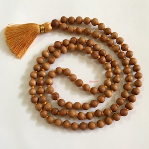 Sandalwood Mala Necklace 8 mm 108 knotted Sandalwood Japa Mala, Wood Bead Necklace, Sandalwood Rosary Hindu Buddhist Prayer Beads Tibetan image 1