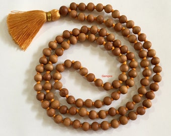 Sandalwood Mala Necklace 8 mm 108 knotted Sandalwood Japa Mala, Wood Bead Necklace, Sandalwood Rosary Hindu Buddhist Prayer Beads Tibetan