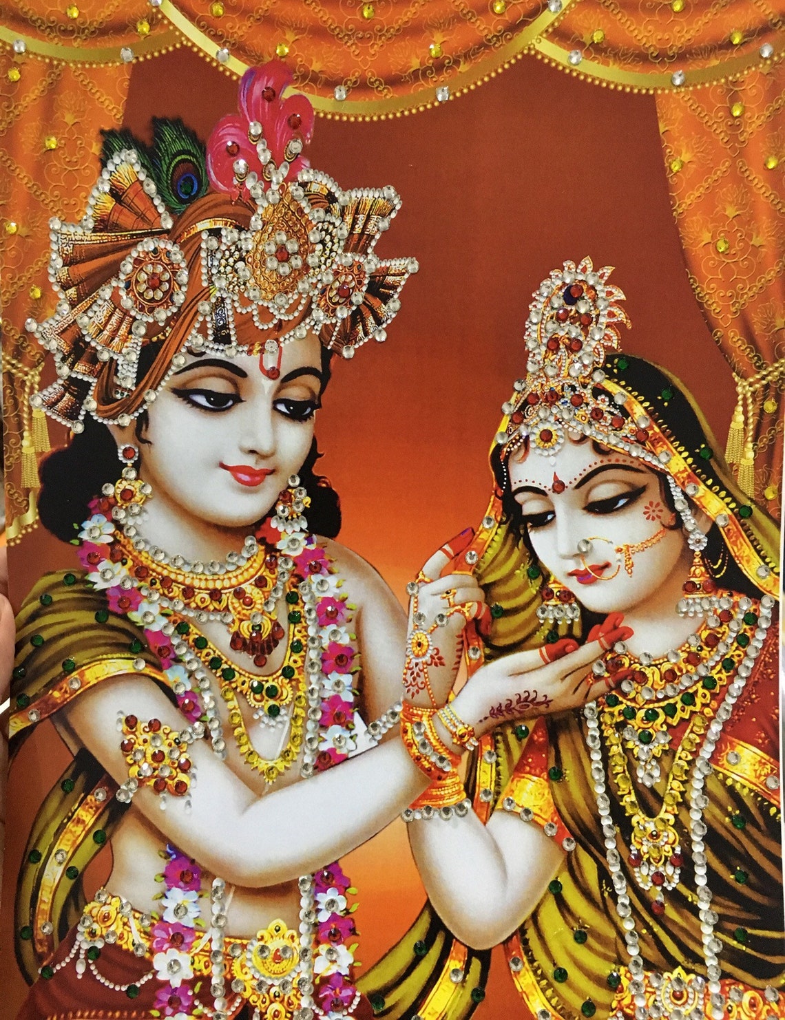 Radha Krishna Poster Print Decorated with Rhinestones 11.7 x Etsy