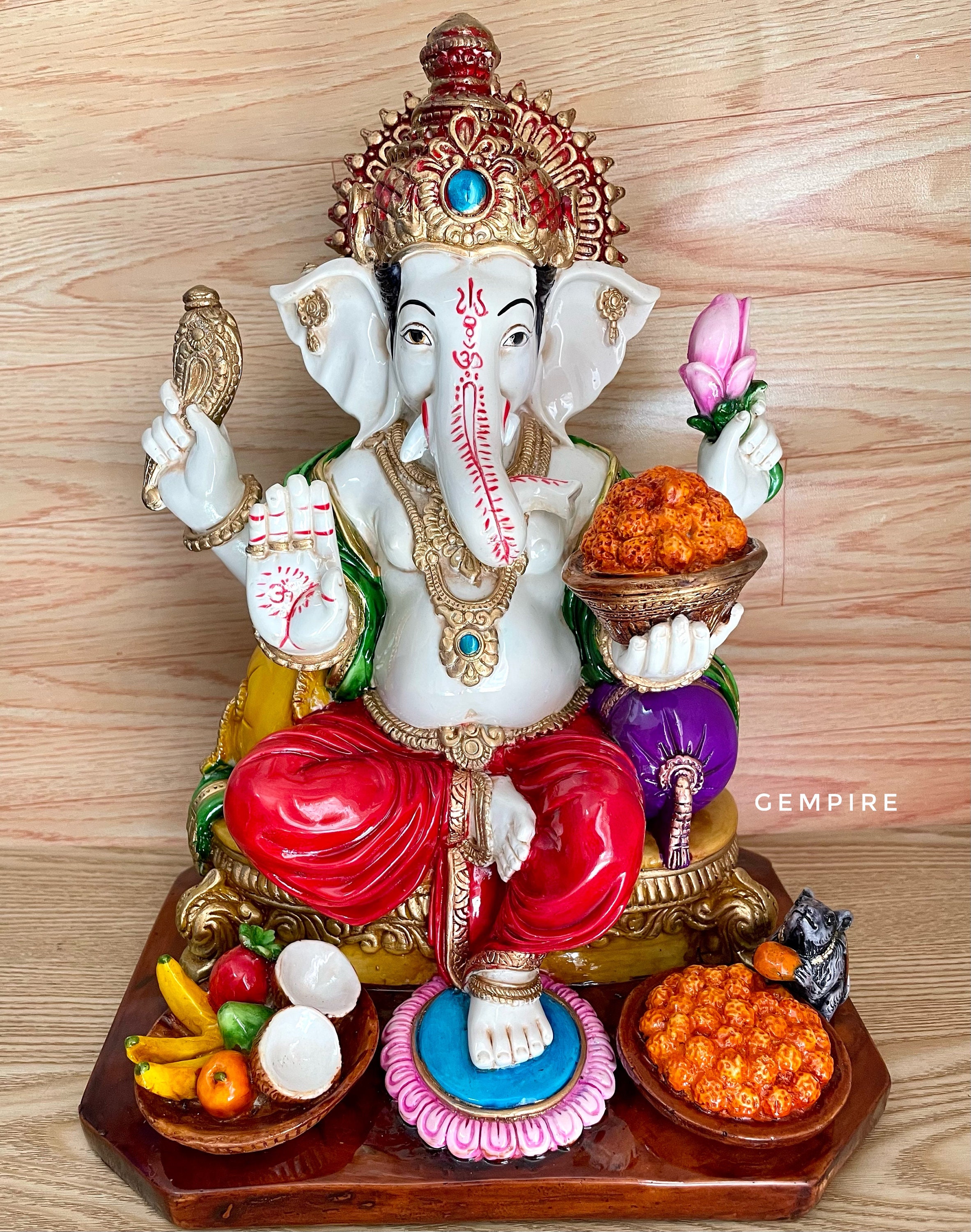 ガネーシャ像 12.5インチ ガネーシャ神彫刻、カラフルな大きな
