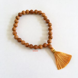 Sandalwood Mala Bracelet 8 mm, 27+1 Beads Knotted Sandalwood Bracelet Quarter Mala, Buddhist Prayer Beads Mala, Meditation Wrist Mala Rosary