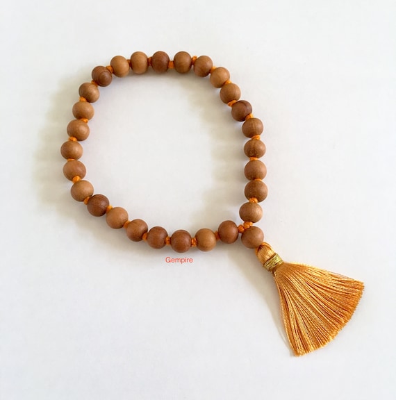 Sandalwood Mala Bracelet 8 Mm 27 Beads Prayer Mala, Knotted