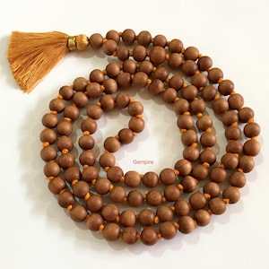 Sandalwood Mala Necklace 10 mm knotted 108 Sandalwood rosary, 108 Prayer Mala Wood Mens Necklace, Hindu meditation necklace buddhist Tibetan