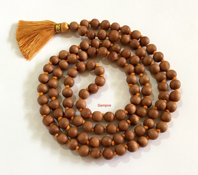 Sandalwood Mala Necklace 10 mm knotted 108 Sandalwood rosary Hindu meditation necklace buddhist Tibetan 108 Prayer Mala Wood Mens Necklace
