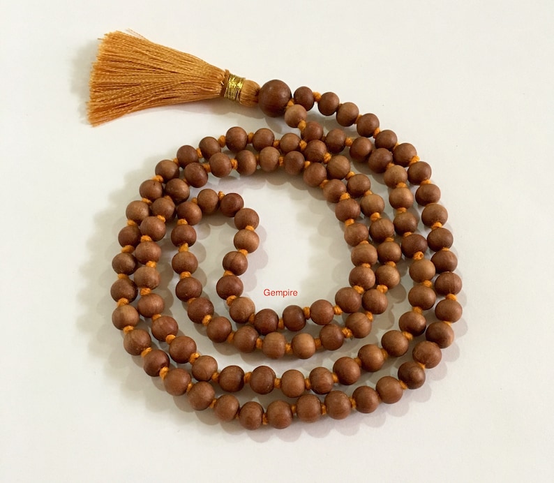 Sandalwood Mala 6 mm 108 Sandalwood knotted rosary, Kids Prayer Beads Mala Necklace Wood Bead Mala, Hindu meditation Mala Buddhist Tibetan image 5