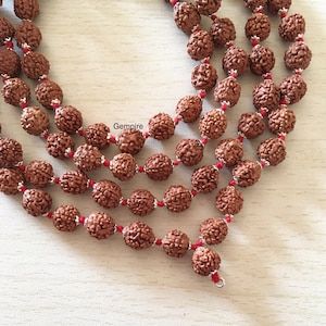 Sterling Silver Rudraksha Mala Necklace 10-11 mm Capped Knotted 108 Rudraksha Necklace, India Shiva Mala, Meditation Buddhist Prayer Mala