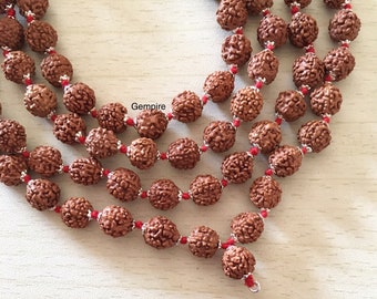 Sterling Silver Rudraksha Mala Necklace 10-11 mm Capped Knotted 108 Rudraksha Necklace, India Shiva Mala, Meditation Buddhist Prayer Mala