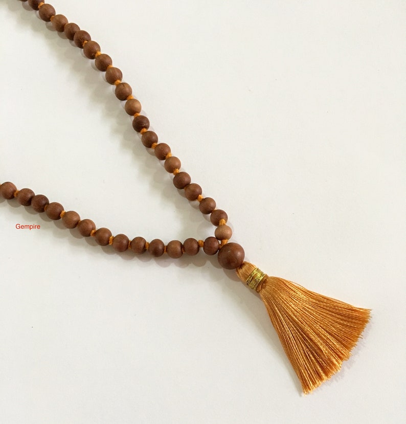 Sandalwood Mala 6 mm 108 Sandalwood knotted rosary, Kids Prayer Beads Mala Necklace Wood Bead Mala, Hindu meditation Mala Buddhist Tibetan image 3