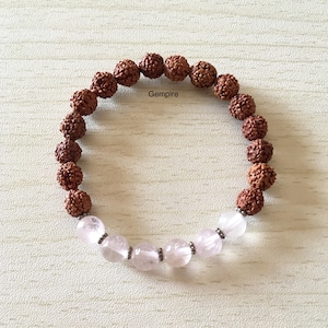 Rose Quartz Bracelet- Rudraksha Bracelet 8 mm, Healing Love bracelet, Pink Gemstone bracelet for women, Heart Chakra Spiritual Yoga Bracelet