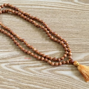 Sandalwood Mala Necklace 8 mm 108 knotted Sandalwood Japa Mala, Wood Bead Necklace, Sandalwood Rosary Hindu Buddhist Prayer Beads Tibetan image 6