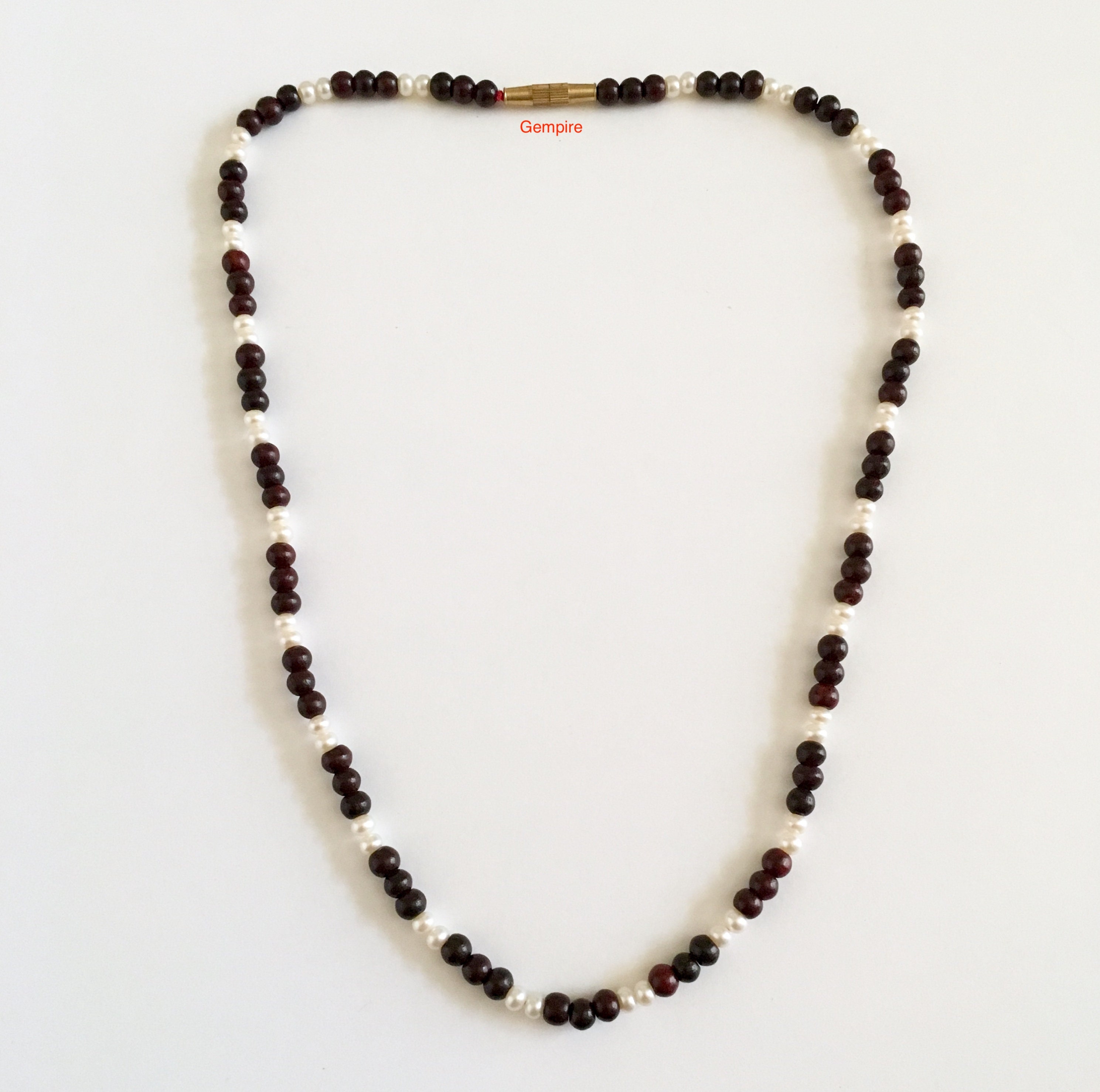 Pearl and Rosewood Necklace, Wood Bead Necklace, Red Beaded