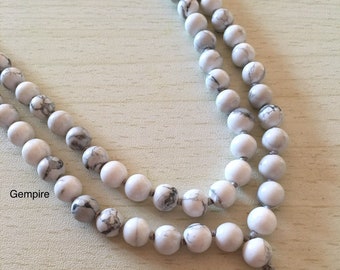 Howlite Mala Necklace 8 mm, Knotted 108 Mala Beads, White Gemstone Mala Necklace, 108 Howlite Necklace, Meditation Prayer Beads, White Mala