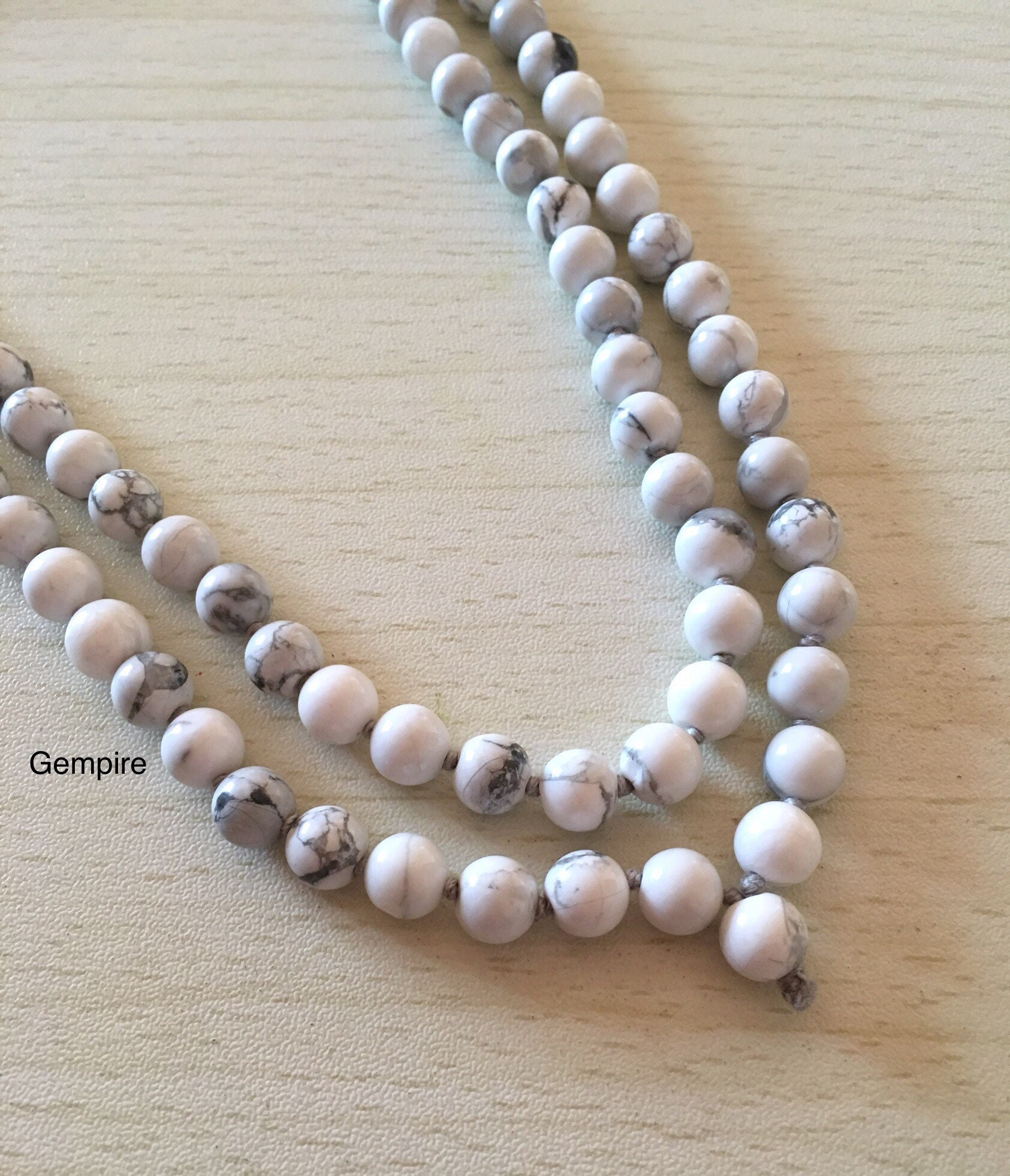 Howlite Mala Necklace 8 Mm Knotted 108 