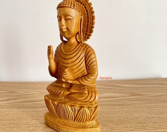 仏像 6.25インチ 木製仏像彫刻、瞑想する仏像、座る仏像祭壇装飾