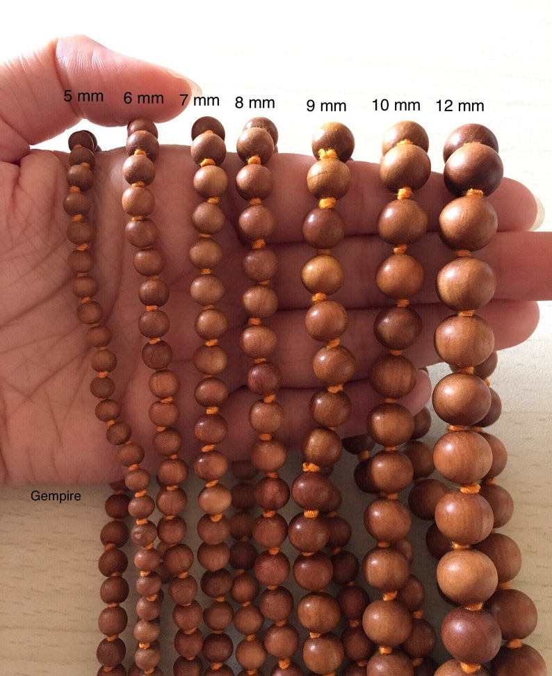 Sandalwood Mala 6 mm 108 Sandalwood knotted rosary, Kids Prayer Beads Mala Necklace Wood Bead Mala, Hindu meditation Mala Buddhist Tibetan image 7