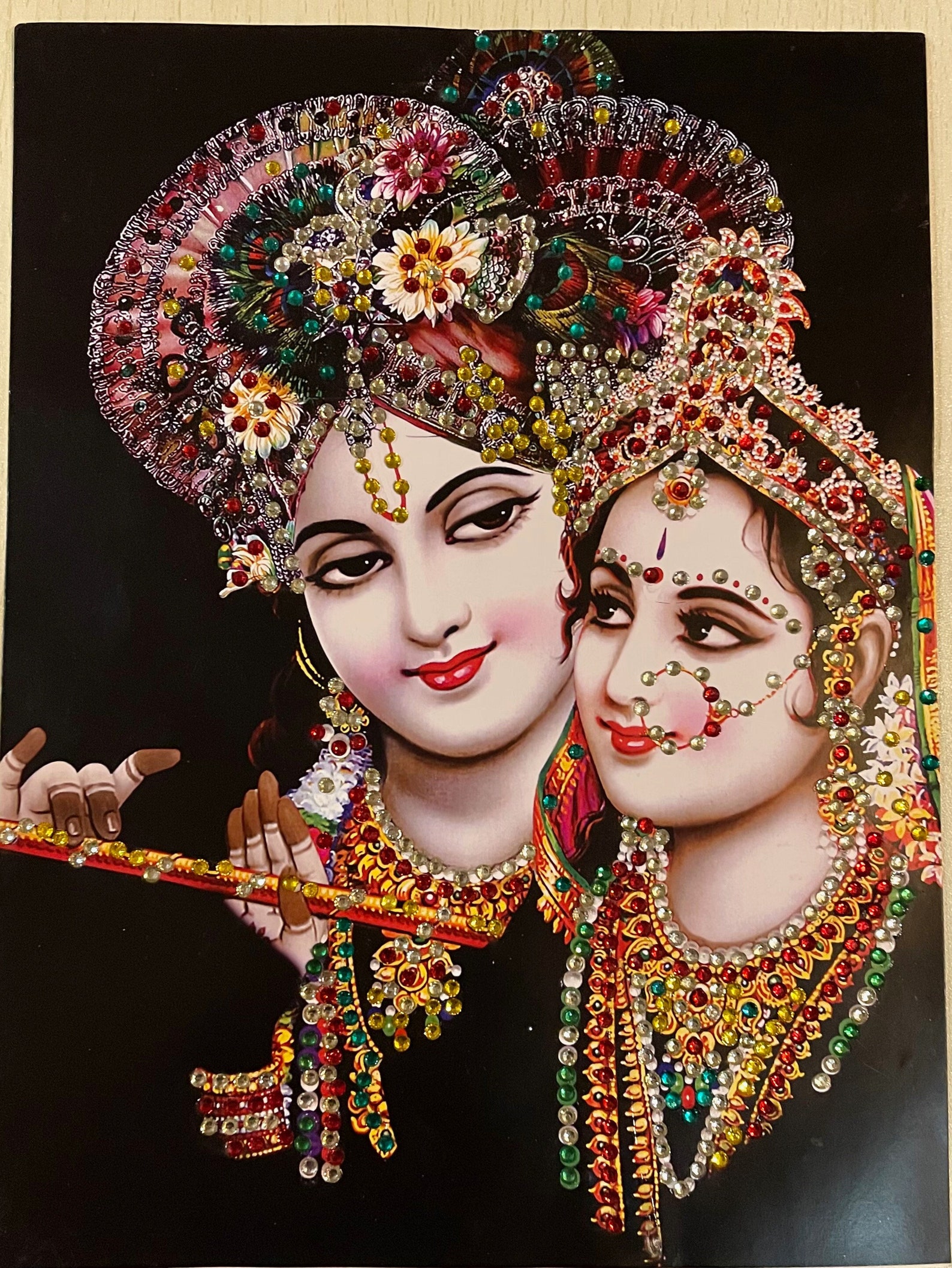 Radha Krishna Poster Print Decorated With Rhinestones 11.7 X Etsy