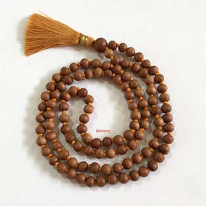 Sandalwood Mala 6 mm 108 Sandalwood knotted rosary, Kids Prayer Beads Mala Necklace Wood Bead Mala, Hindu meditation Mala Buddhist Tibetan