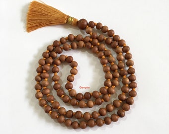 Sandalwood Mala 6 mm 108 Sandalwood knotted rosary, Kids Prayer Beads Mala Necklace Wood Bead Mala, Hindu meditation Mala Buddhist Tibetan