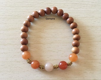 Orange Quartz Bracelet- Sandalwood Bracelet 8 mm, Sandalwood Stacking bracelet, Gemstone beaded bracelet Yoga Healing Bracelet Good Luck