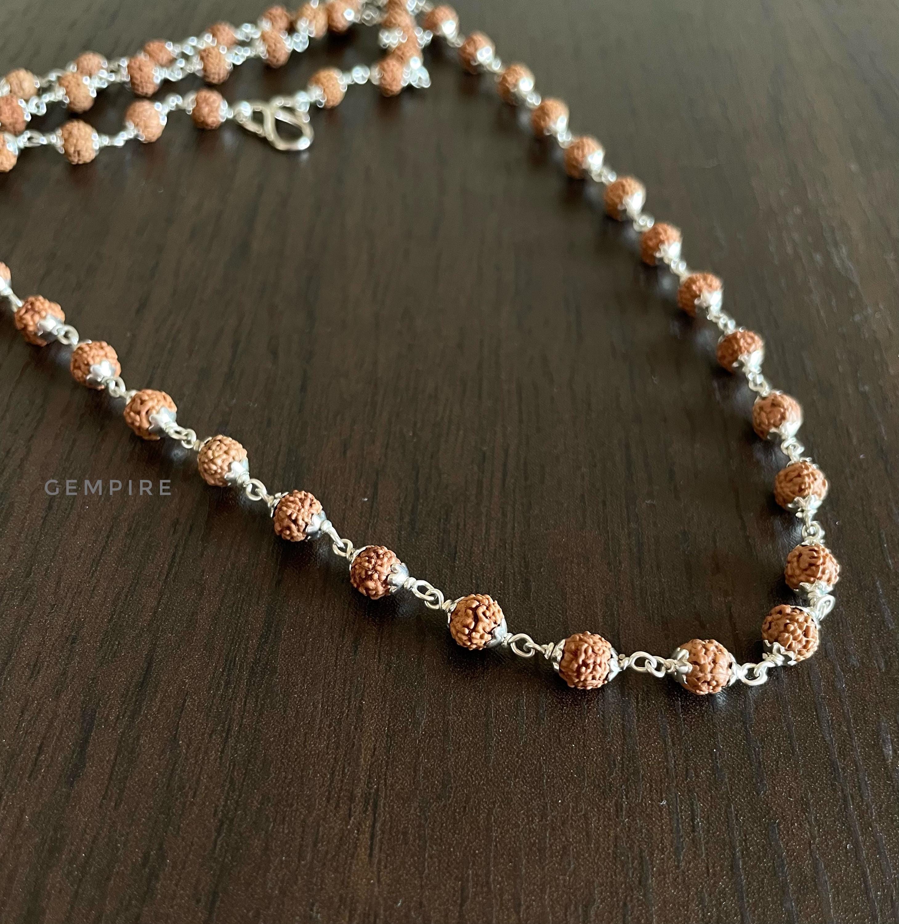 シルバー ルドラークシャ ネックレス 6 mm 54 ビーズ、スターリング