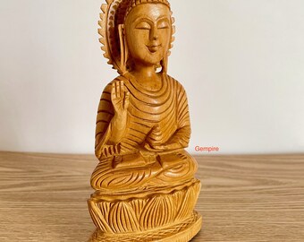 木製仏像 仏像 6.25インチ 木製仏像彫刻、瞑想する仏像、座る仏像祭壇装飾、風水