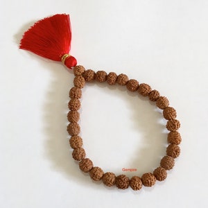 Rudraksha Bracelet 7-8 mm 27+1 beads Prayer Mala, Rudraksha Mala Bracelet, Rudraksha Wrist mala elastic Japa Bracelet, Prayer Hindu bracelet