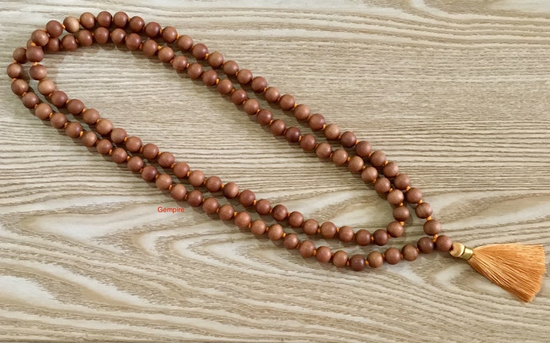 Sandalwood Mala 12 mm 108 Sandalwood Necklace knotted rosary, Prayer Beads Mala Necklace Wood Bead Mala, Hindu meditation rosary buddhist image 5