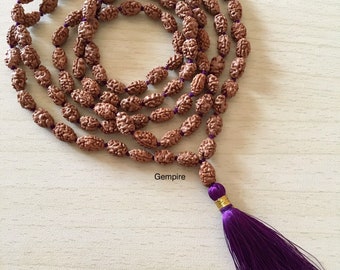 2 Mukhi Rudraksha Mala 108 +1 handgeknoopte Japa kralen, Shiva meditatie ketting