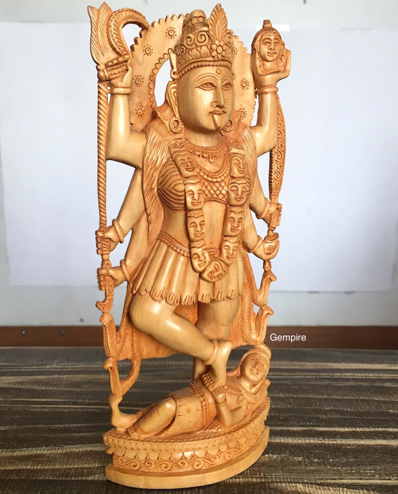 カーリー像 10インチ 木製ヒンズー教の神像 インドの女神カーリー