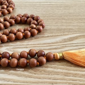 Sandalwood Mala 12 mm 108 Sandalwood Necklace knotted rosary, Prayer Beads Mala Necklace Wood Bead Mala, Hindu meditation rosary buddhist image 4