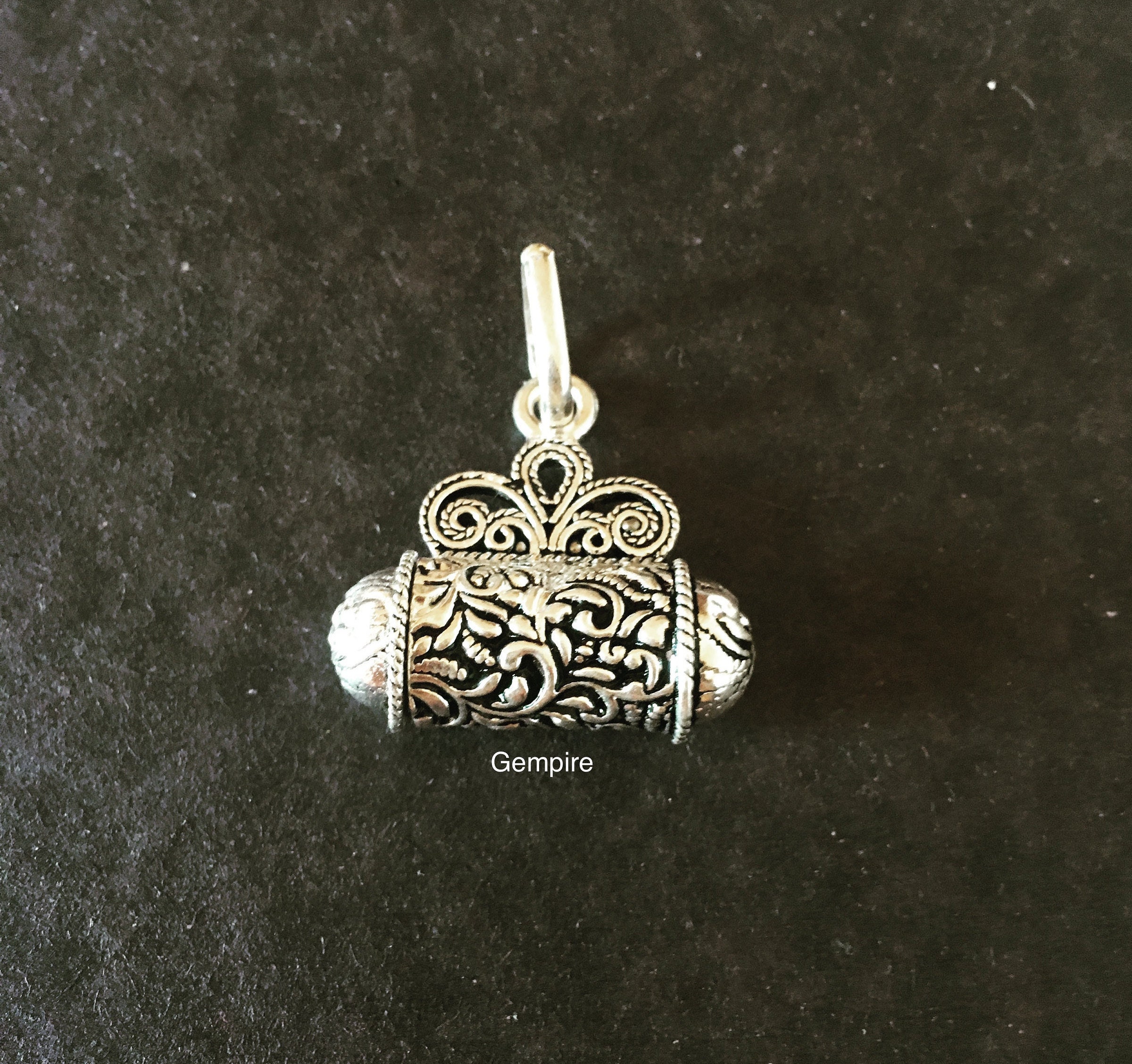 925 Sterling Silver Flower Ball Locket Charm Pendant with Bell Memory Prayer Box 
