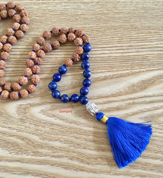 8MM Rudraksha Tassels knot Necklace 108 Beads pray Chakra cuff energy Gemstone