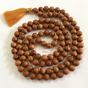 Sandalwood Mala 12 mm 108 Sandalwood Necklace knotted rosary, Prayer Beads Mala Necklace Wood Bead Mala, Hindu meditation rosary buddhist image 1