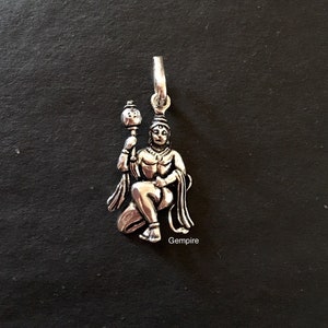 Hanuman Pendant Sterling Silver Lord Hanuman Necklace, India Monkey God Hindu deity Charm Necklace, Indian Protection Amulet Silver Kavach