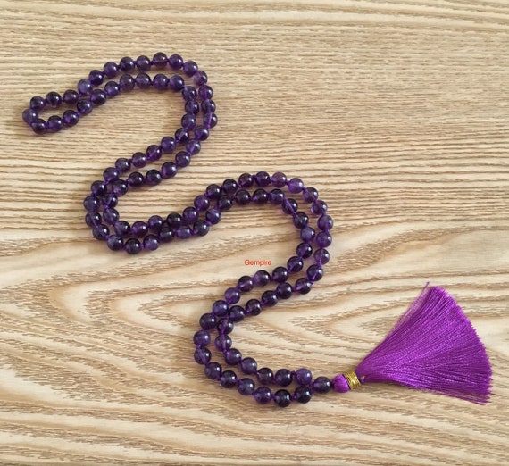 Meditation Mala Gemstone Mala 108 mala beads Amethyst Mala Necklace Japa Mala