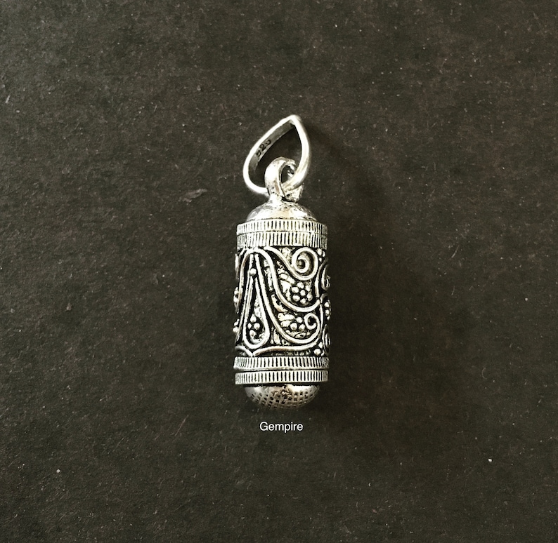 Sterling Silver Prayer Locket Pendant 925 Silver Locket Charm necklace, India Antique Taweez Kavach Silver Prayer box Pendant Amulet gift image 2