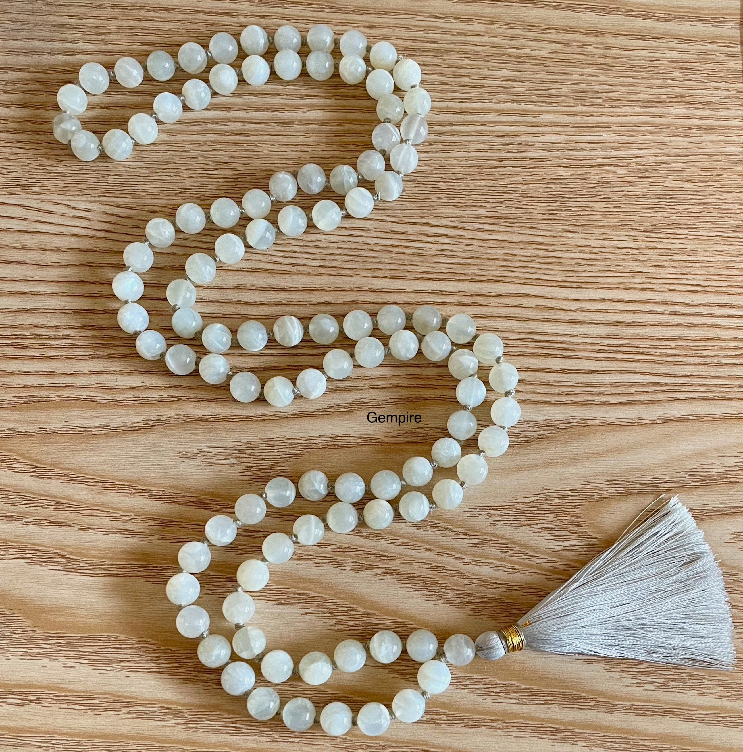 Calming Moonstone Mala with 108 Beads 8mm