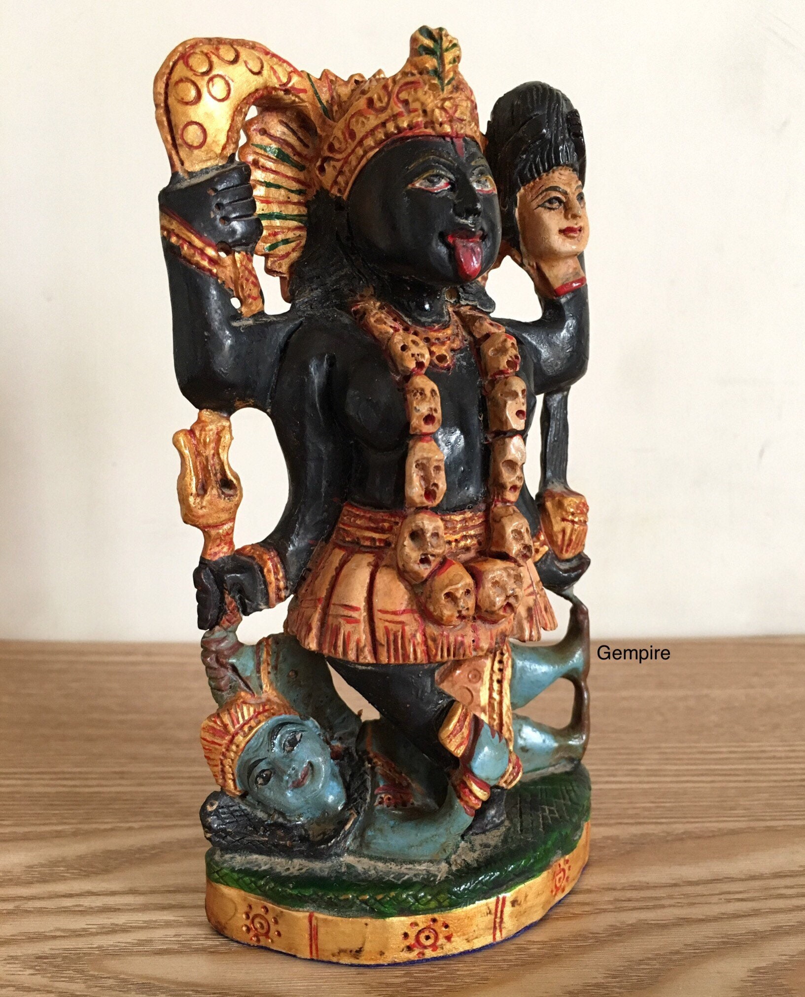 Kali Statue 8 Wood Hindu Deity Statue India Goddess Kaali Idol