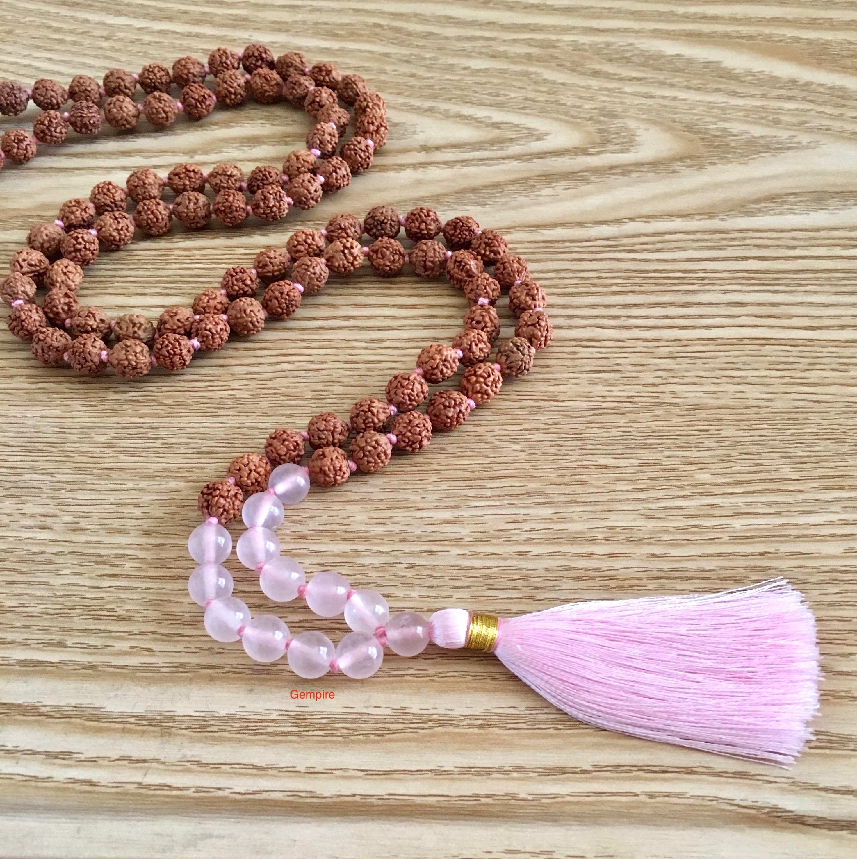 Rudraksha Rose Quartz Mala Necklace 108 
