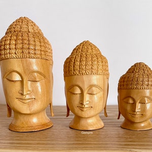 Buddha Head Statue 3&quot;/4&quot;/5&quot;  Wood Buddha Statue, Meditation Buddha Decor, Buddhism Gift Home Desk Decor, Zen Feng Shui Buddah Figurine Idol